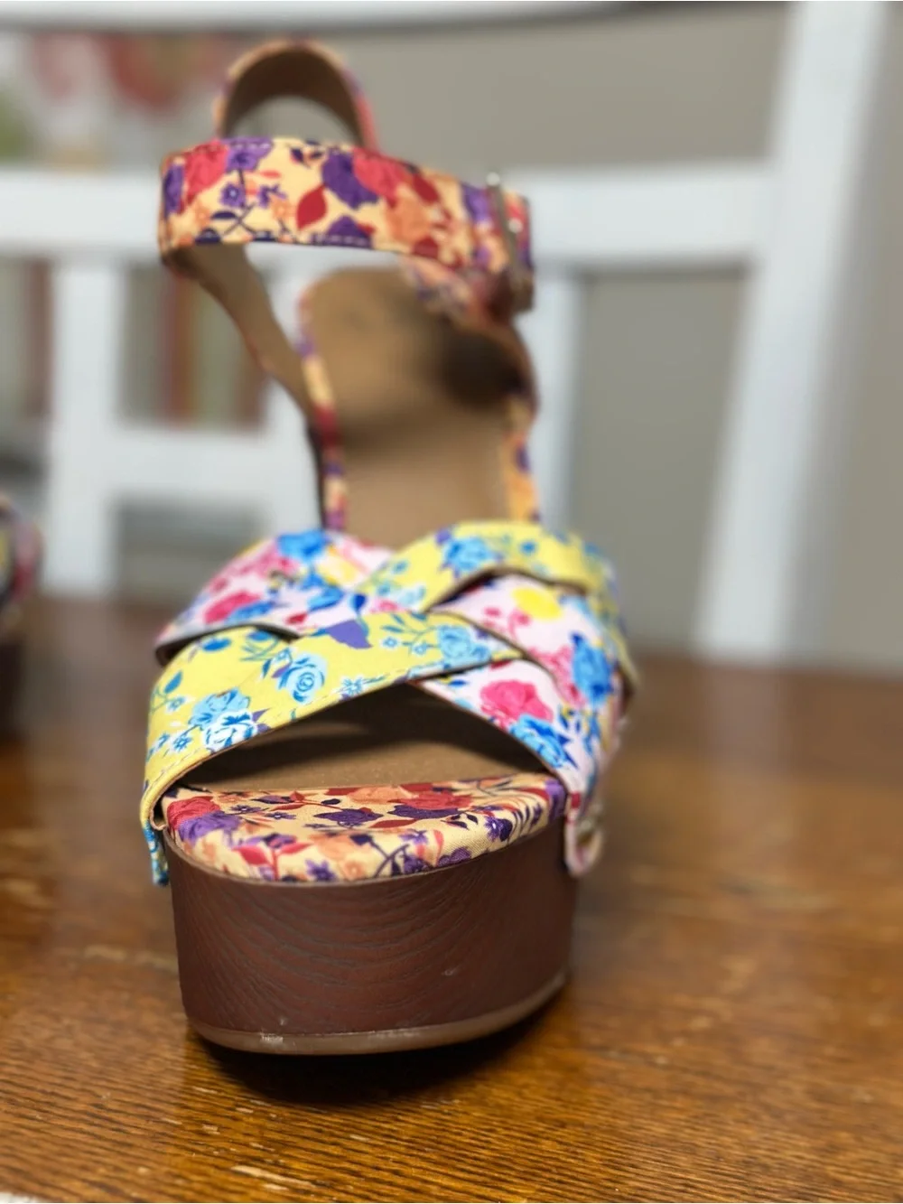 Gianni Bini Yellow Multi Floral Platform Sandals